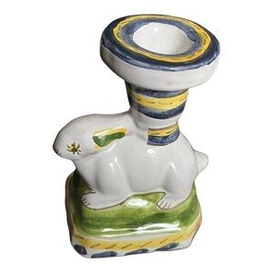 VINTAGE signed/hand painted Portugal folk art bunny candle holder.